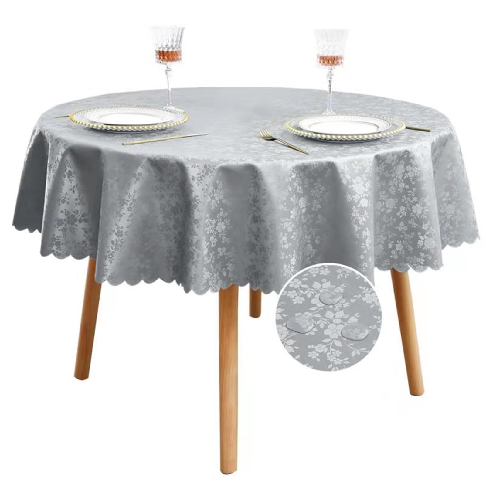 Nappe Ronde Toile Cirée 140 Cm - Aspect Lin - Imperméable Et Lavable - Pour Terrasse, Balcon, Jardin - Anthracite