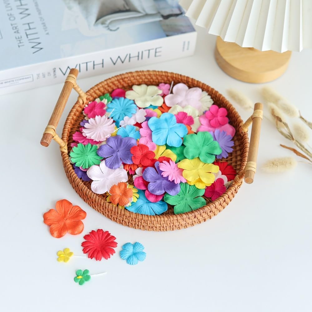Handmade100 Pcs Mixed Flowers 18 mm - 2 Inch Mulberry Paper Flowers Scrapbooking Wedding DIY Craft Supplies Card (Mixed Colors) - Image 4
