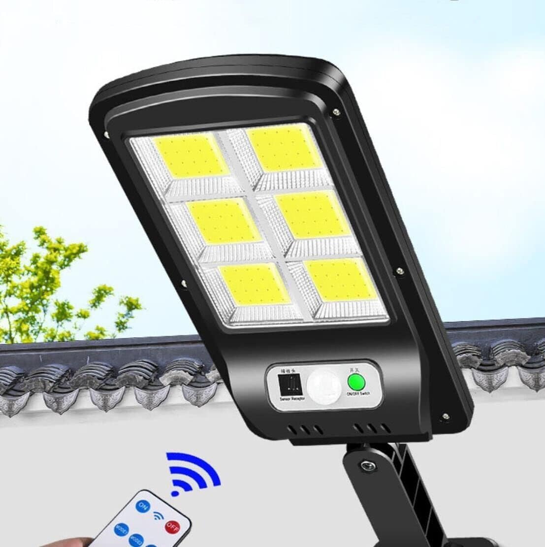 2xpezzi Faretto lampione solare 120 led cob da esterno sensore di movimento ip65 con telecomando