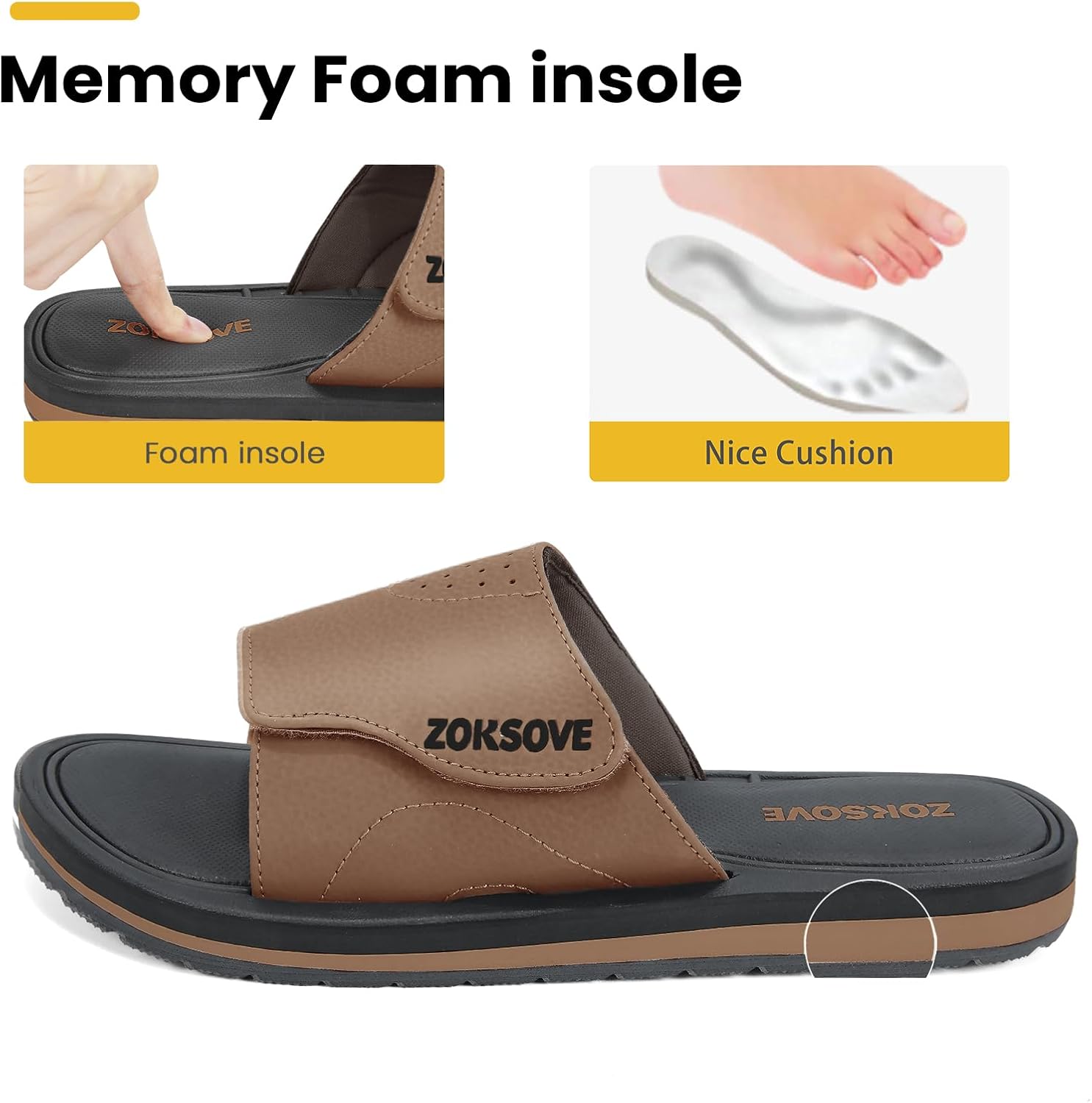 Slides for Men - Adjustable Slide Sandals Slip On- Open Toe Memory Foam Beach Sandals - Comfortable Summer Footwear for indoor/outdoor - Black 7 - Image 5
