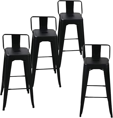 Miniatura 8 de Andeworld Juego de 4 taburetes de bar de metal industrial con respaldo (30 pulgadas, negro) Mate negro,Crema Blanco,RUSTY,plateado