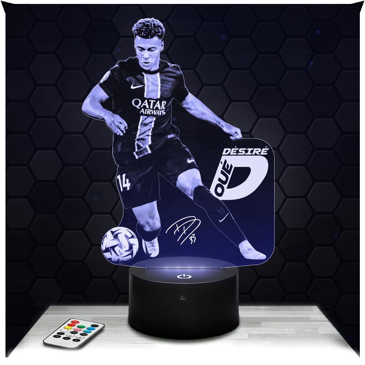 Lampephoto.fr - 3D Lamp Désiré Doué Paris French International Footballer, Desire Doue Touch LED Night Light Football, 3D Hologram Effect, Football Gift Idea Christmas Birthday Boy or Girl