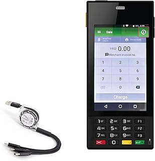 BoxWave Cable Compatible with BBPOS WisePOS 4G - AllCharge miniSync, Retractable, Portable USB Cable - Jet Black