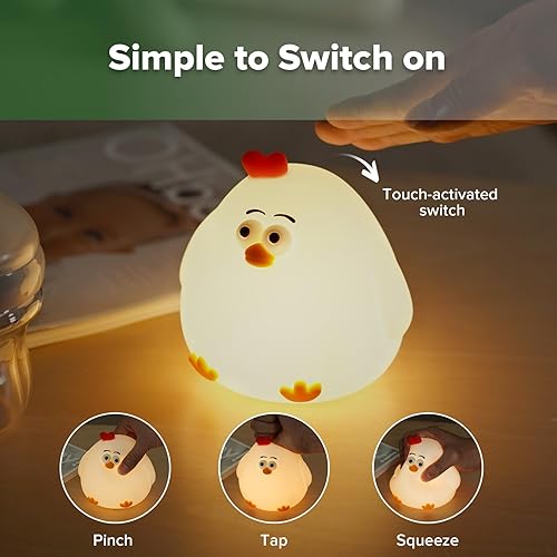 Miniatura 4 de haakaa Luz nocturna para bebé, recargable por USB, con divertido animal, lindo pollo, lámpara blanda para niños, 2 niveles de silicona regulable con