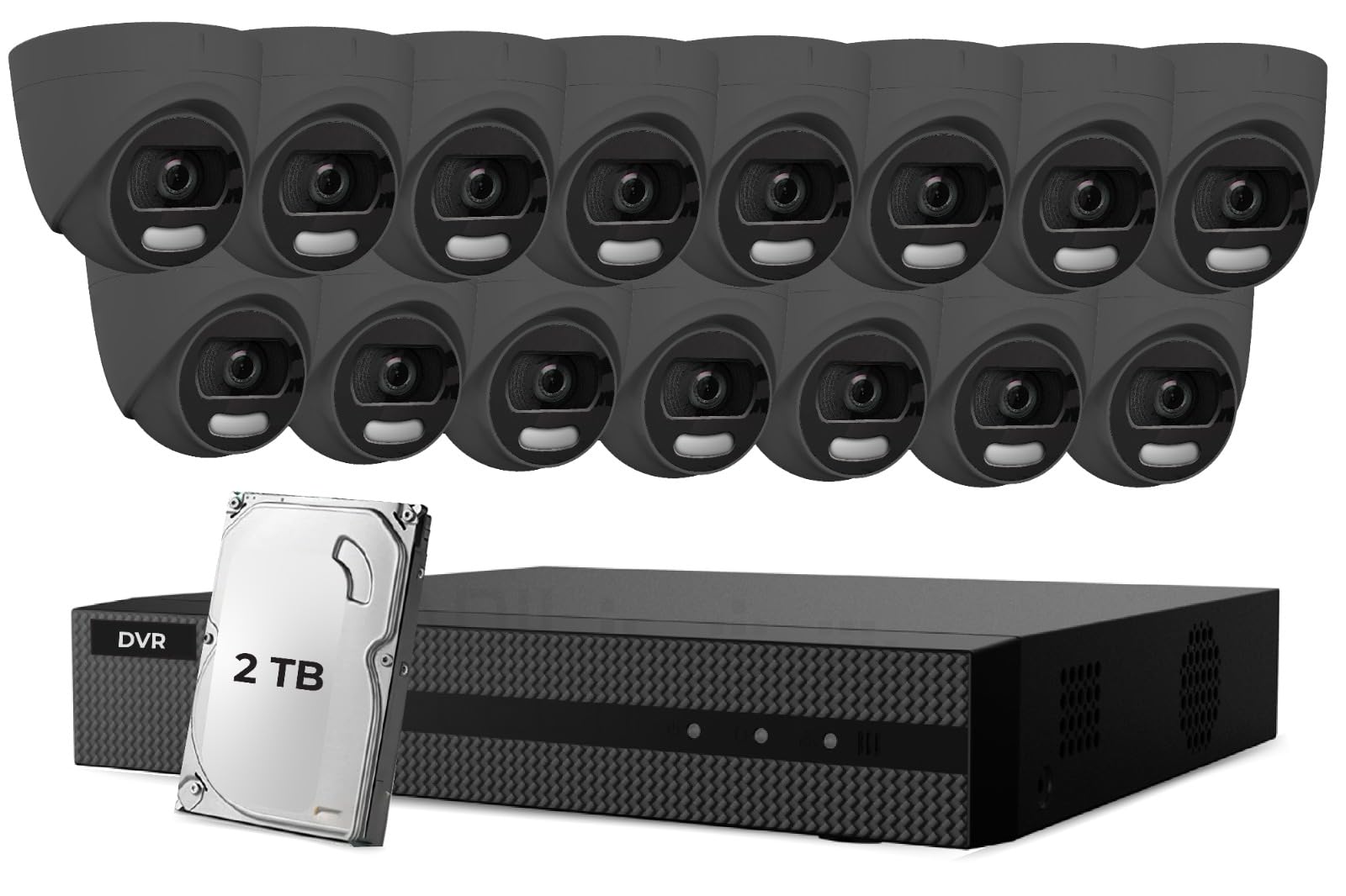 HIZONE PRO16CH 5MP 24/7 Colorful HD Turret Camera CCTV Security System with 1x 5MP 1U H.265 DVR & 15x 5MP Grey Camera with IP67, 2.8mm Fixed Focal Length | Smart Light rang up to 20M (2TB)