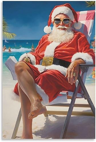 LohxA Weihnachtsmann Im Urlaub - Digitaler Download Für Festliches Wand-Dekor - Druckbares Weihnachts-Ölge Canvas Wall Art Print Poster For Home
