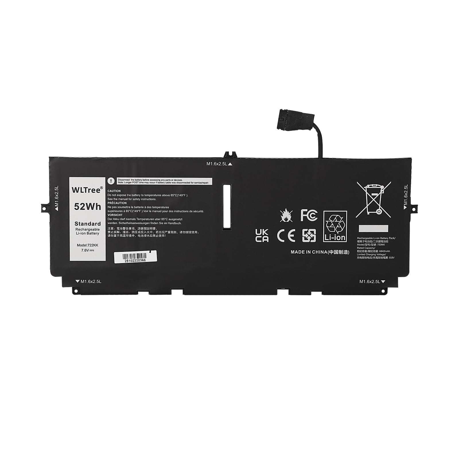 Batteria WLTree 52Wh Per Dell XPS 13 9300 E 9310 – 7.6V, 722KK, Compatibile 2020, Con Chip Di Sicurezza E Guide