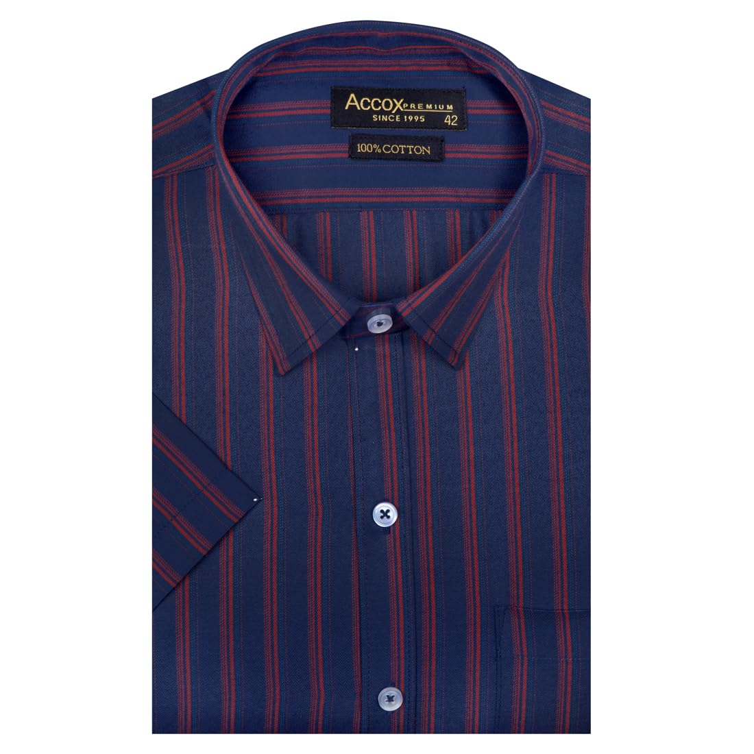 accox Men's Cotton Half Sleeves Dark Striped Regular Fit Formal Shirt for Men-picture-27