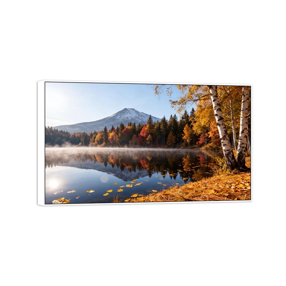 OZPWBVY Landscape Canvas Prints Autumn Lake Home Decor 20x35cm White Frame