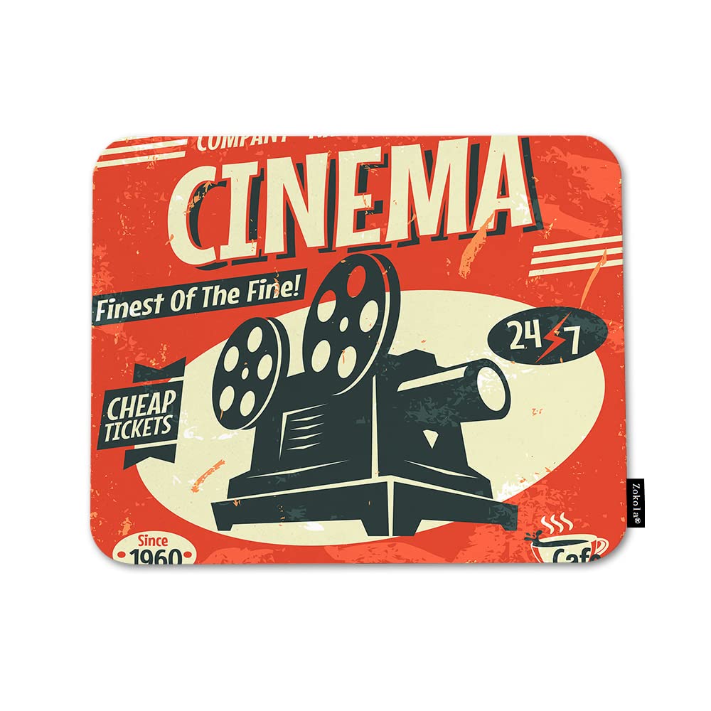 Beabes Cinema Poster Square Mousepads Desktop Notebook Mouse Mat Grunge Cinema Movie Projector Theater Mouse Pads for Working and Gaming Office Accessories Desk 9.5X7.9 Inch
