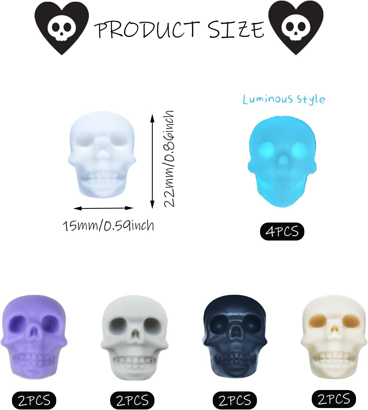 12 Pcs Knitting Needle Stoppers, Small Knitting Tip Protectors, Luminous Skeleton Head Knitting Needle Caps, Stitch Stoppers for Knitting Supplies Accessories fit Size 1.5-11 (2.5mm-8mm) Needles