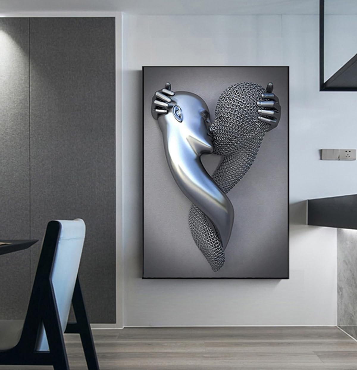 JNAOZI 3D Lovers Metal Figure Statue Canvas Painting Love Hug Abstract Art Frameless (Poster 6.50 x 70 cm x 1 Piece) - Image 3
