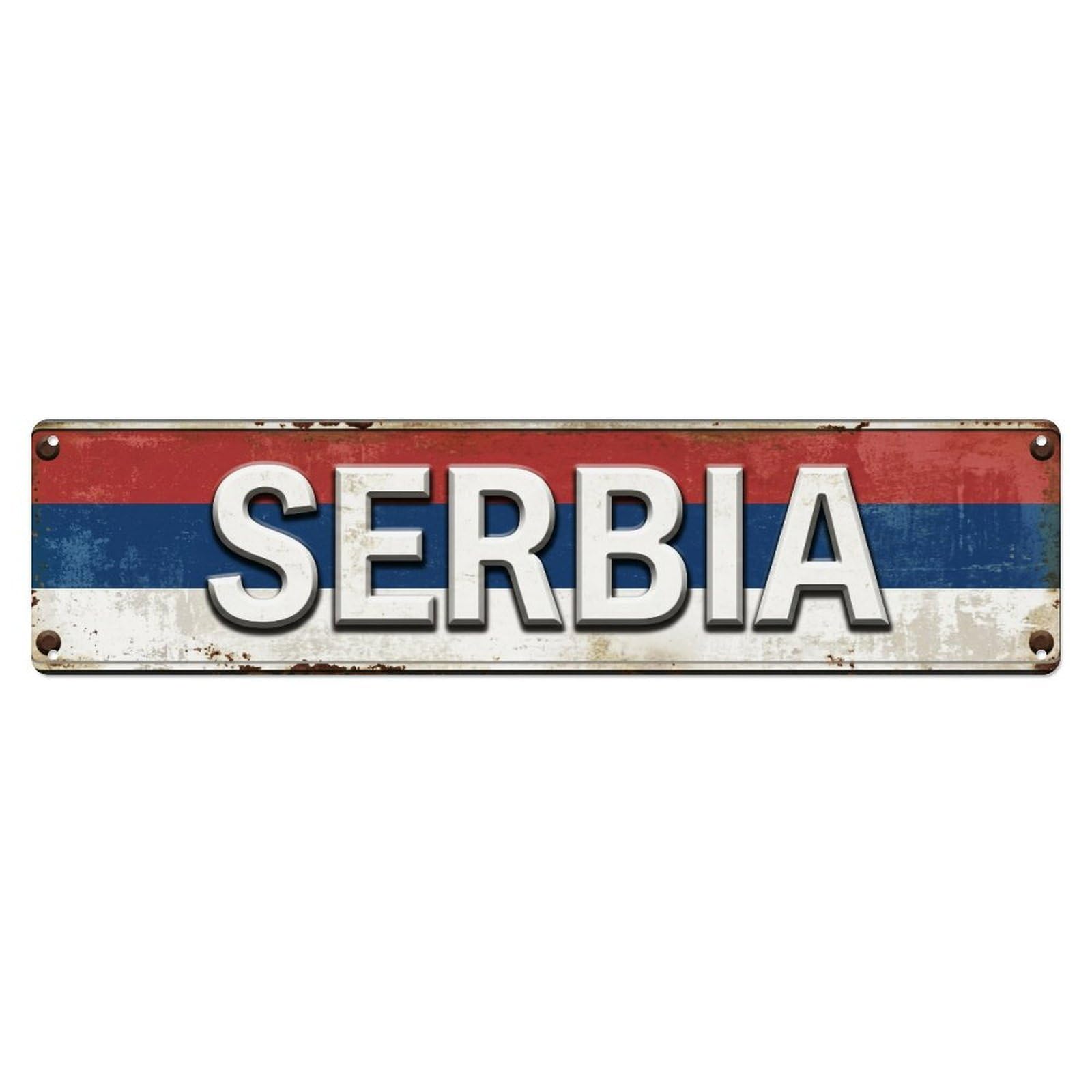 Metal Tin Sign Vintage Serbia Flag Pattern
