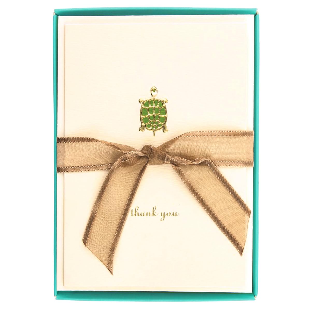 Graphique Turtle La Petite Presse Boxed Thank You Notes - 10 Embossed and Embellished Gold Foil Turtle Thank You Cards with Matching Envelopes, 3.25"