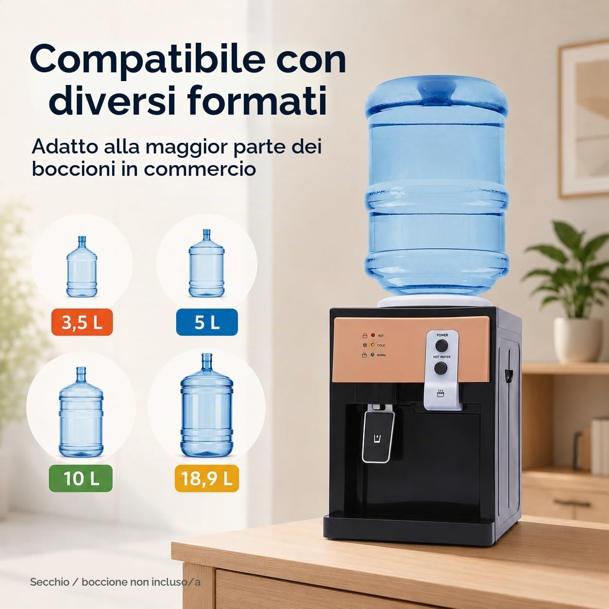 Dispensatore di acqua elettrico da 550 W, fonte di acqua calda e fredda, per ufficio, casa, macchina dell'acqua con vassoio di raccolta acqua rimovibile, per secchi da 3,5 L, 5 L, 10 L, 18,9 L, per