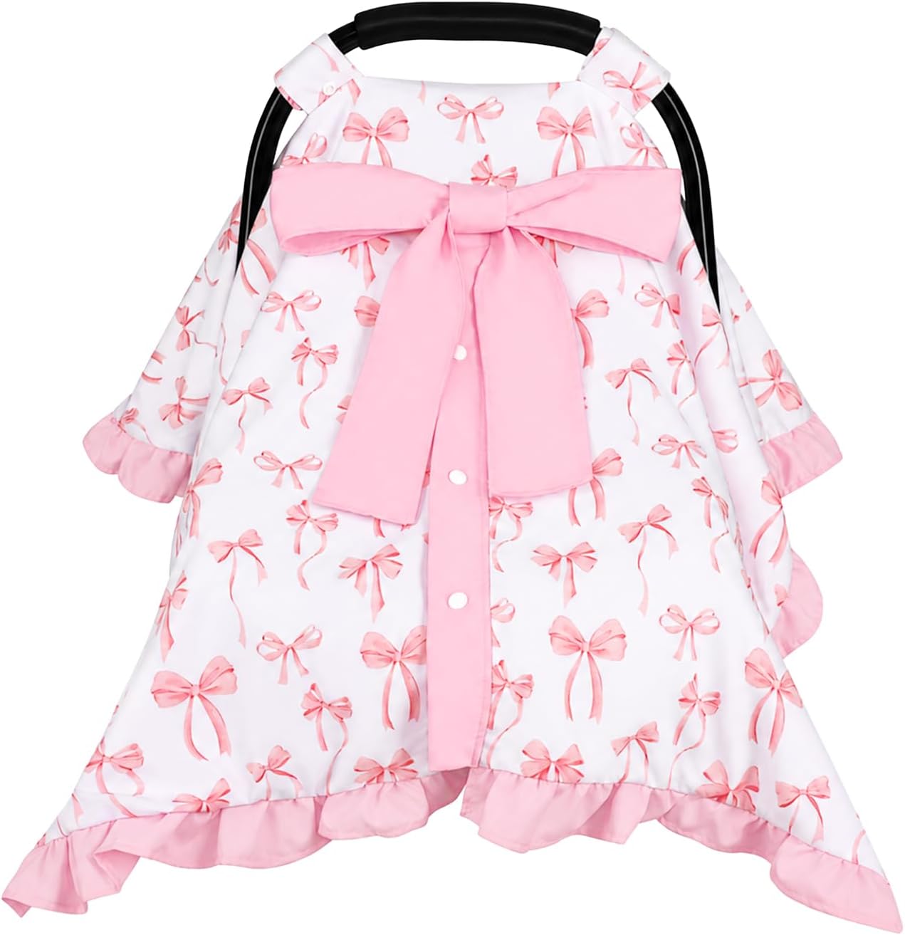 Baby Car Seat Cover with Ruffle Hem and a Removable Bow, Minky Carseat Cover Baby Girl, Peekaboo Opening Infant Car Seat Cover, Breathable Baby Car Seat Canopy for Summer, Pink Bow | Soft and Breathable Material