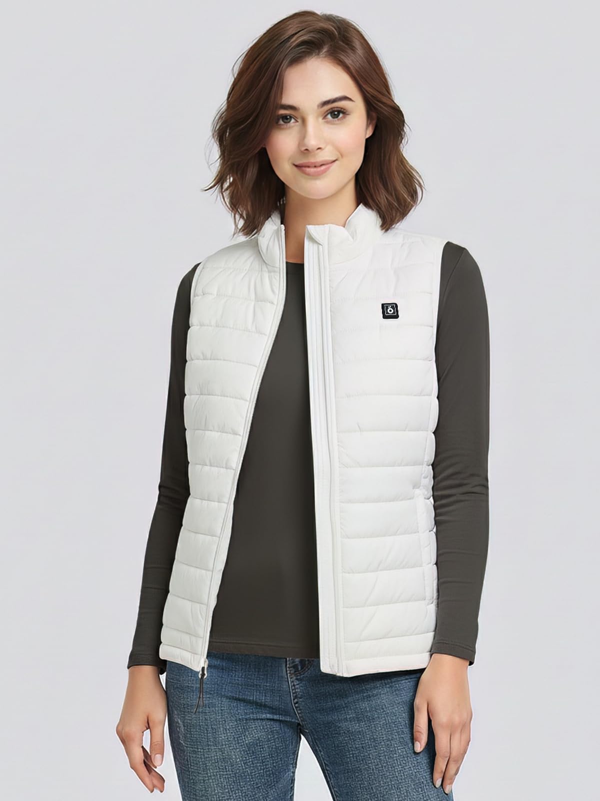 UNBON Gilet Riscaldato Donna, Giubbotto Riscaldato Donna con Batteria USB 10000mAh, Giacca Riscaldata con 3 Temperatura 6 Zone di Calore, Gilet Giubbotto Termico Riscaldante Invernale, Bianco, M