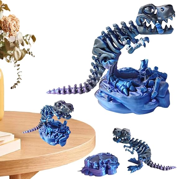 3D Printed -Piece Skeleton Tyrannosaurus Rex Movable Joints Fun Tyrannosaurus Rex Dragon 3D Printed Dinosaur Bs Tyrannosaurus Rex Desktop Decoration (black blue purple)