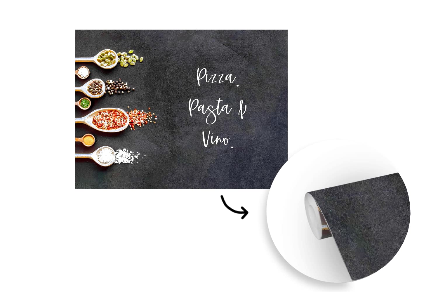 Selbstklebend Tapete Wandpapier Wandaufkleber Fototapete Tapeten Wanddeko 295x220 cm Pizza. Pasta und Wein. - Zitate - Lebensmittel - Gewürze - Sprichwörter