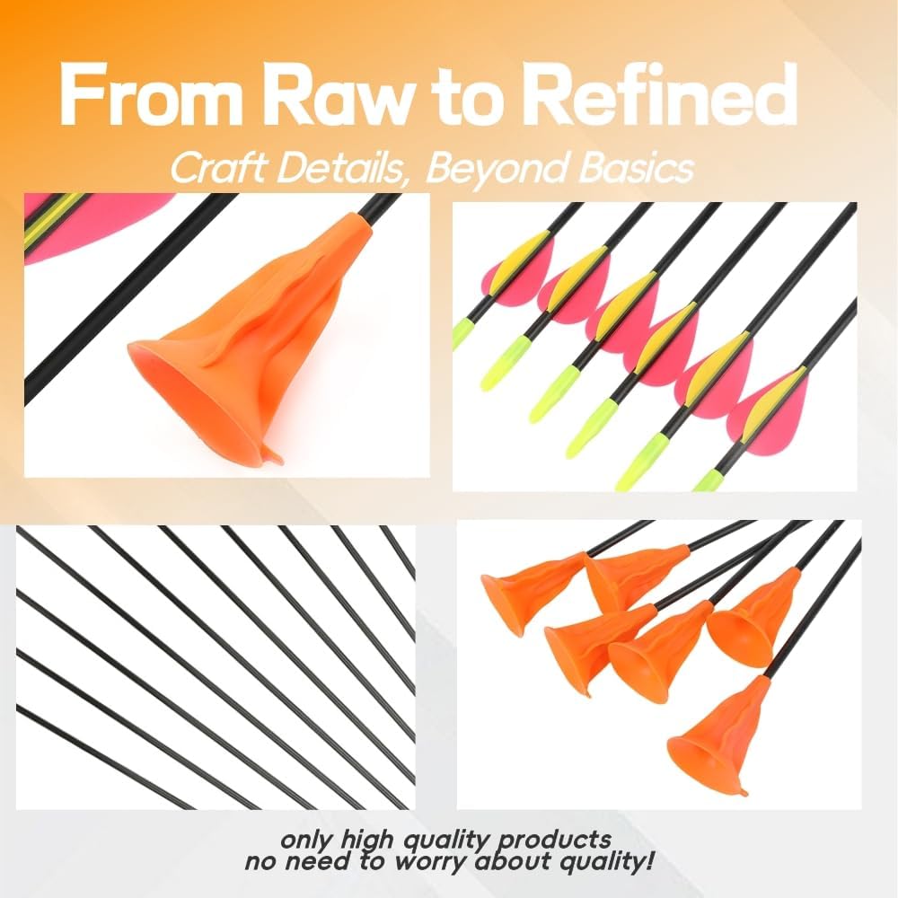 Rubber Feather Suction Cup Arrows Archery Game & Target Practice for Recurve Bows Indoor & Outdoor Use