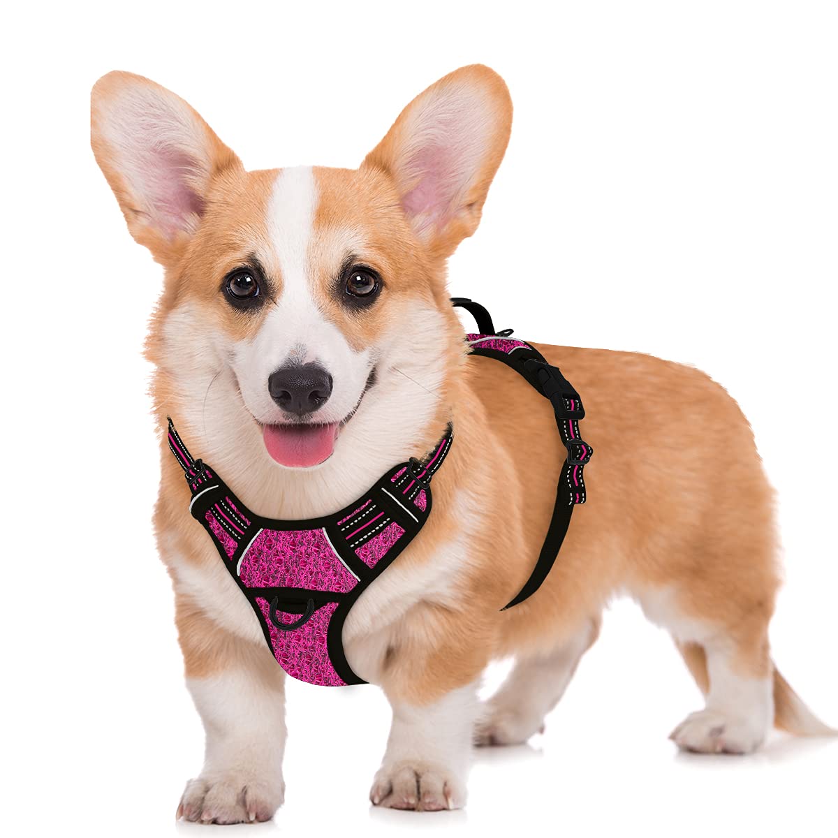 BARKBAY No Pull Dog Harness Large Reflective Dog Harness with Front Clip and Easy Control Handle for Walking Training Running with ID tag Pocket(Pink/Black,M)