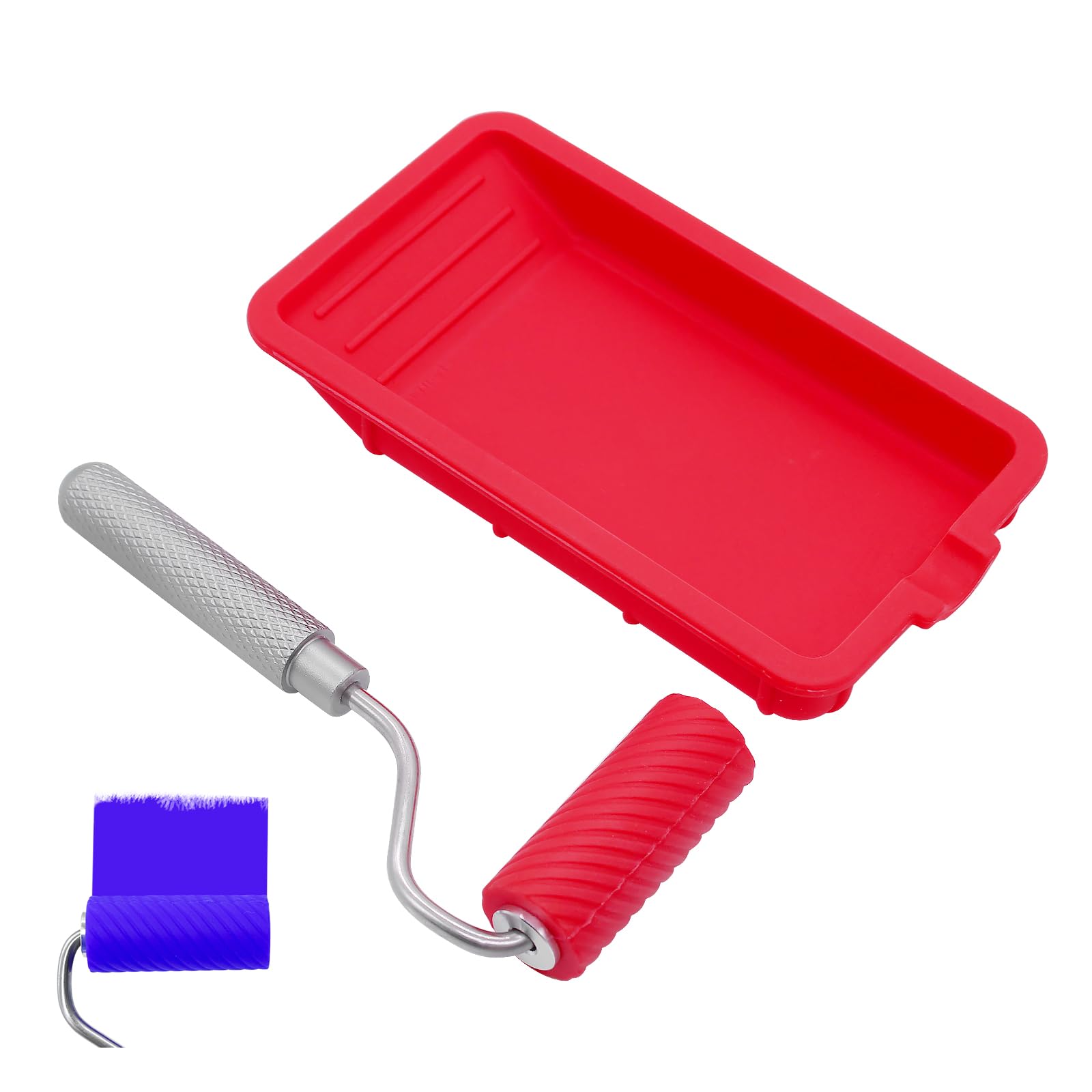 Rullo per Colla, Riutilizzabile, Colore Rosso, Set di Pennelli per Legno con Vassoio in Silicone per Lavori Artigianali e Progetti Adesivi