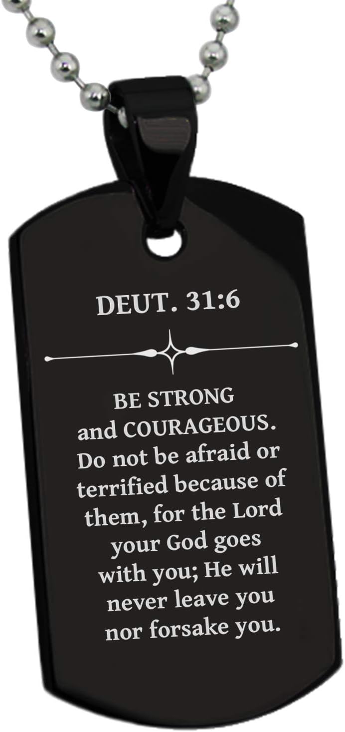 Stainless Steel Be Strong and Courageous Deuteronomy 31:6 Dog Tag Pendant Necklace