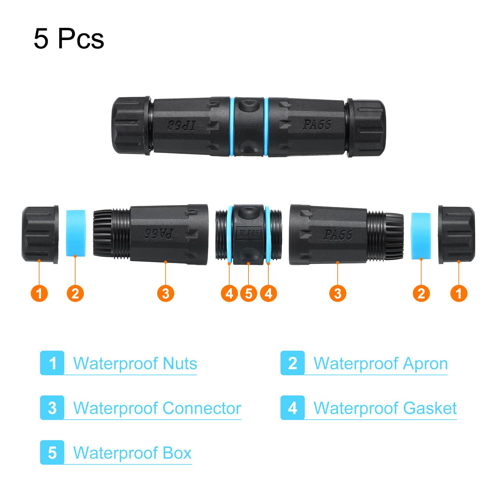 MECCANIXITY Lot de 5 coupleurs RJ45 étanches à double tête blindée femelle vers femelle IP68 Ethernet LAN pour Cat6/Cat5e/Cat5