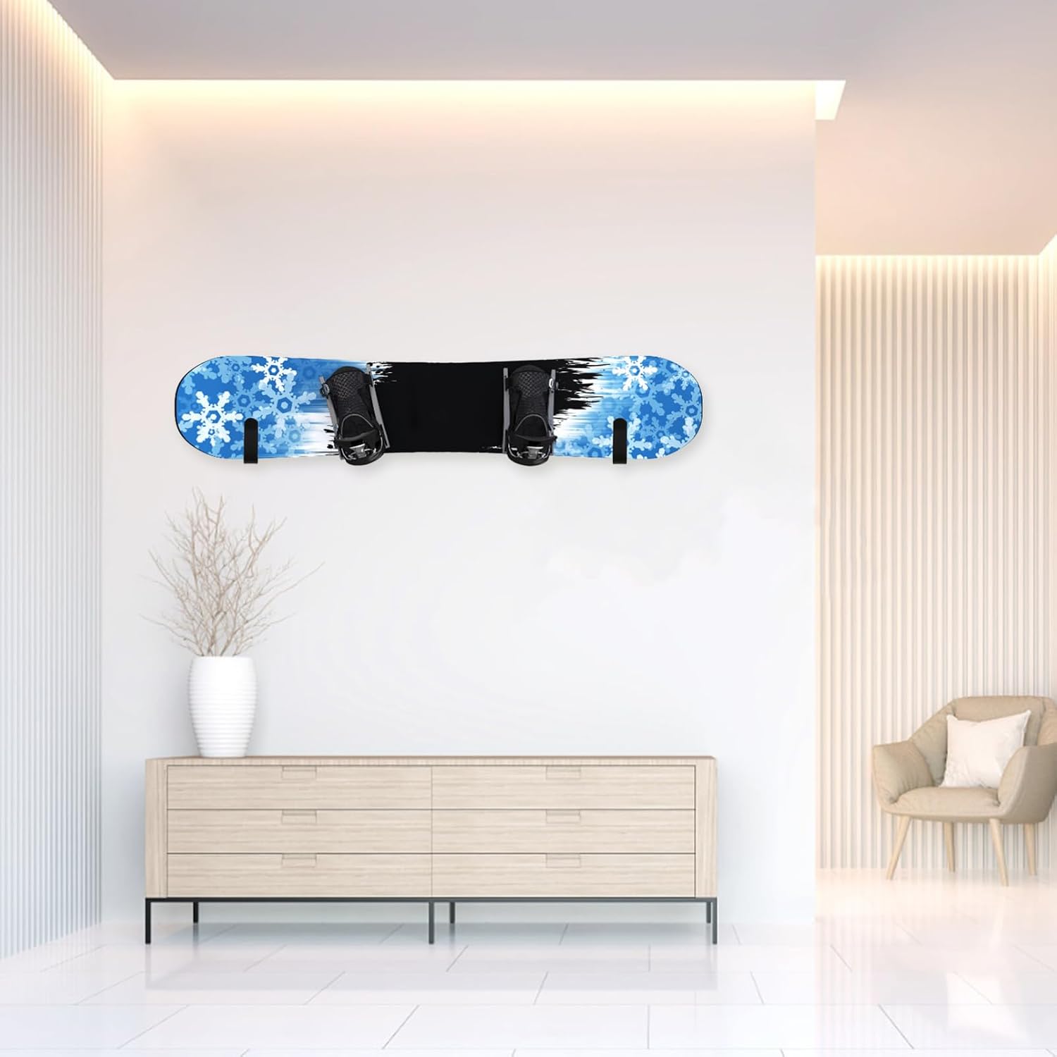 Snowboard Wall Hanger Wall-Mounted Ski and Skateboard Hook Space-Saving Coat Hanger for Garage and Indoor Sports Equipment Storage with Easy Installation Kit