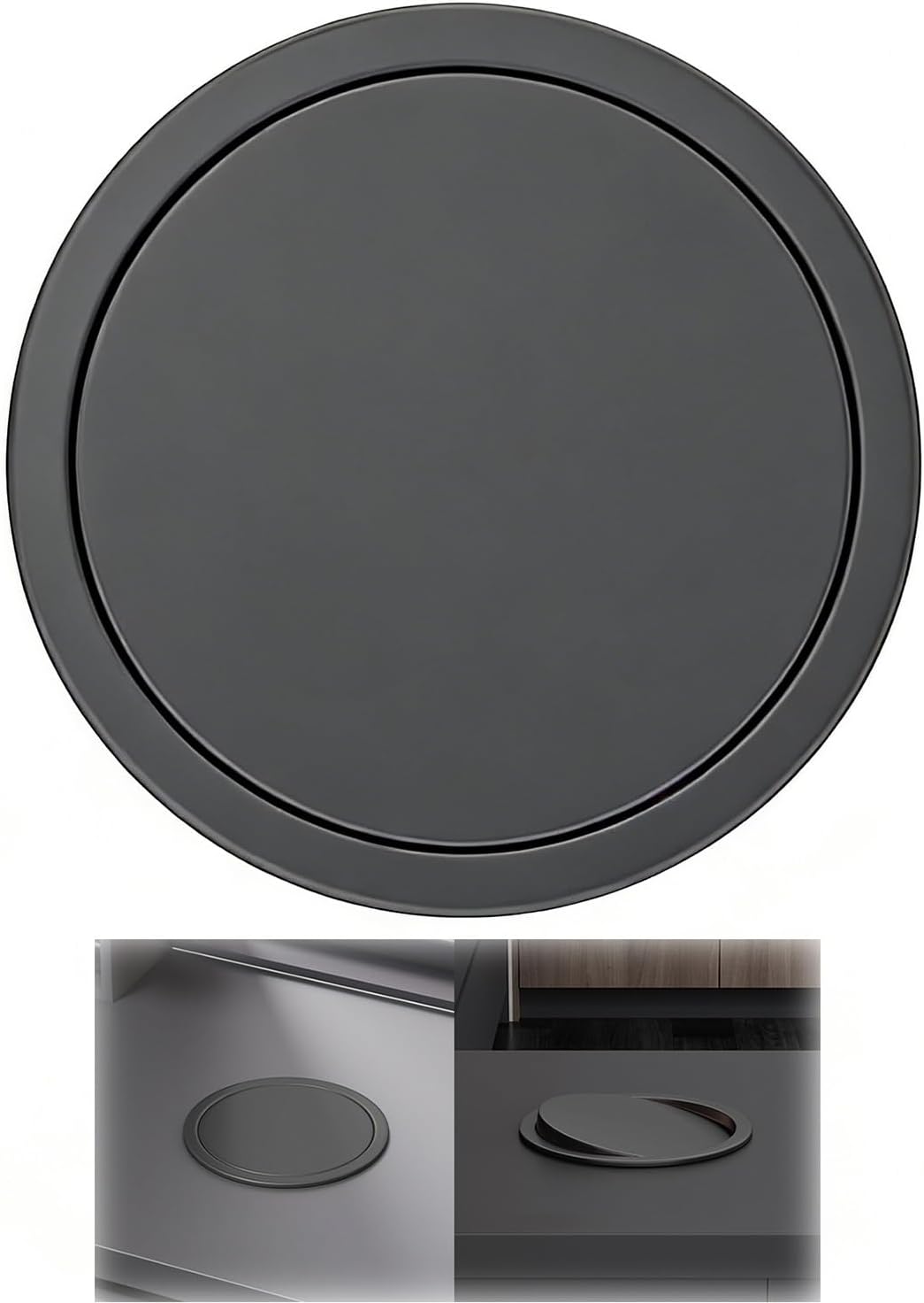 Countertop Trash Bin Lid, Stainless Steel Trash Can Lid, Recessed Garbage Can Cover, Flip Cover Round(Black,29x29cm/11.5x11.5in)