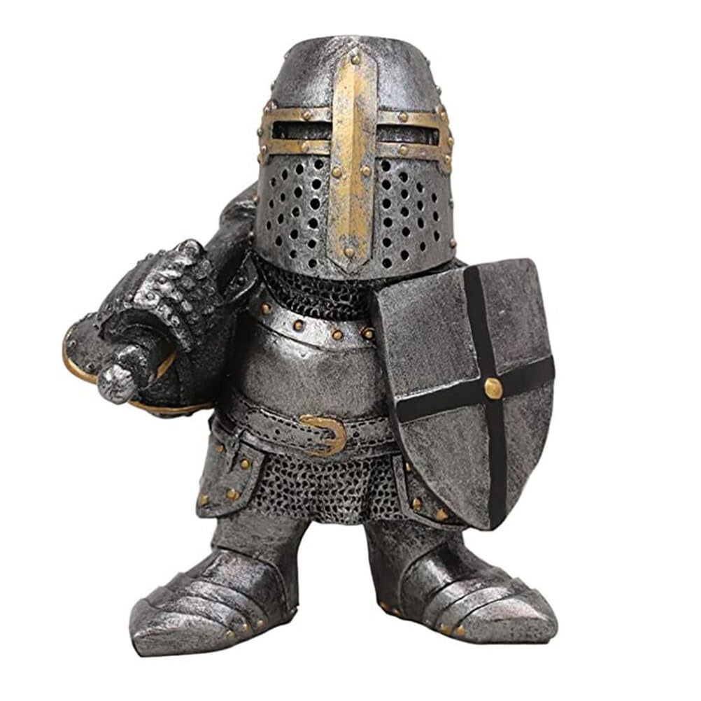 Anso Black Retro Crusader Armor Knight Gnomes Guard Statues Yard Decor Garden Lawn Ornament (Guard F)