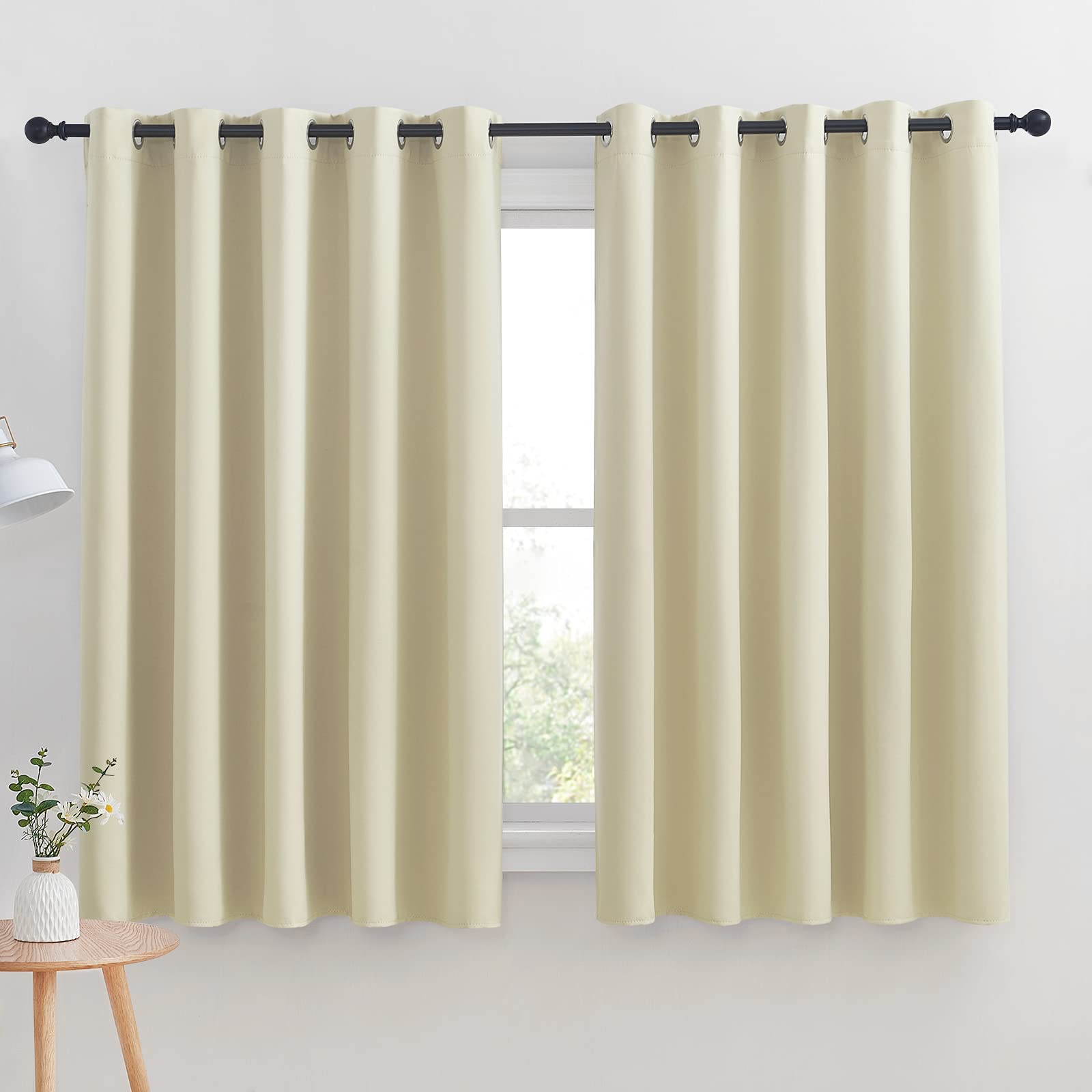 NICETOWN Room Darkening Curtain Panels for Cafe, Thermal Insulated Grommet Room Darkening Draperies/Drapes for Window (Beige, 2 Panels, W70 x L63 -inch)
