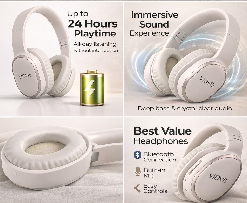 Wireless Over-Ear Headphones Bluetooth, Noise Cancelling, 24H Playtime, Deep Bass, Comfortable Foldable Headphones with Mic for iPhone & Android BBH2111