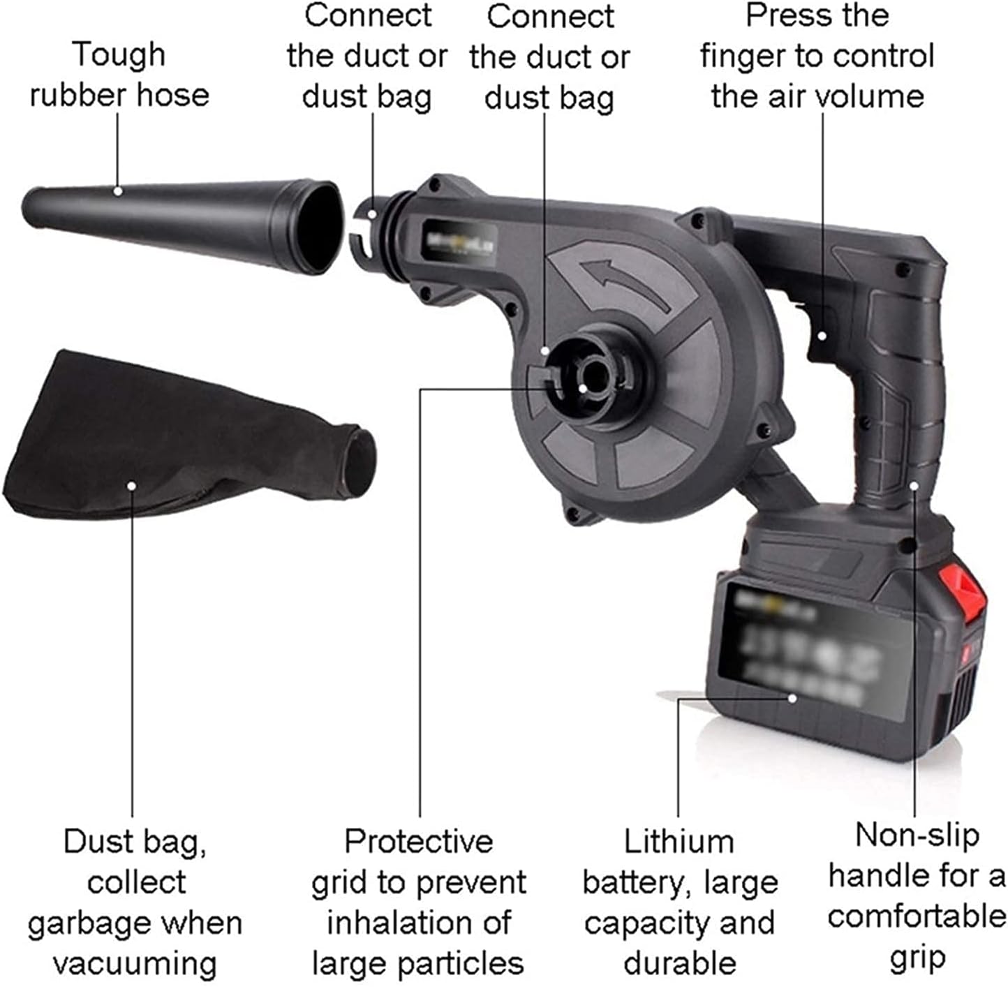 Convenient 2-in-1 Cordless Leaf Blower Lightweight Electric Garden Blower and Vacuum Stepless Speed Change (Color : 2*Battery, Size : 78000h+kit) (2*Battery 78000h) (2*Battery 58000h)
