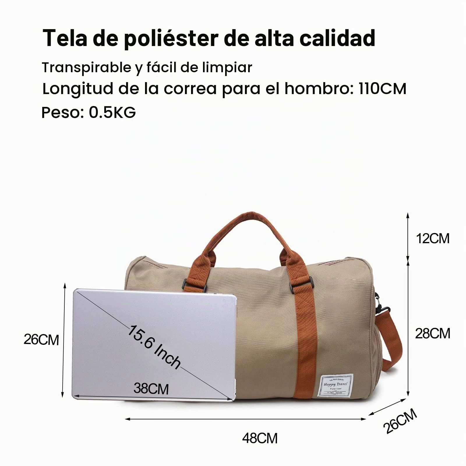 FANDARE Bolsa de Viaje Gran Capacidad Bolsa Deportivas de Gimnasio Mujer Hombre Bolsa de Fin de Semana Bolso Senderismo Maleta de manomochila de Viaje con Bolsillo húmedo y Zapato Compartimento Caqui