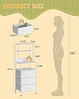 Vista 3 de WLIVE Tall White Nightstand with Charging Station, LED Night Stand with 3 Fabric Drawers and Storage Open Shelves, Bedroom Nightstand Table, Bed