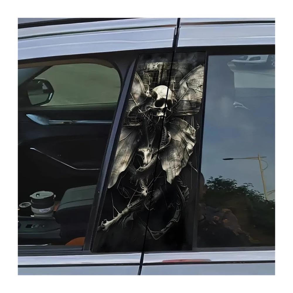 Decorative Items 2pcs Car Center Pillar Sticker Unique Butterfly with Skull Black and White Auto B-Pillar Decals
