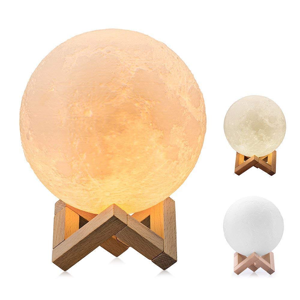 MAKE A WISH® 3D Moon Night Lamp with Stand for Bedroom Lights for Adults and Kids Home Room Beautiful Indoor Lighting Night Lamp for Home Decor (Yellow/White) (8 CM)