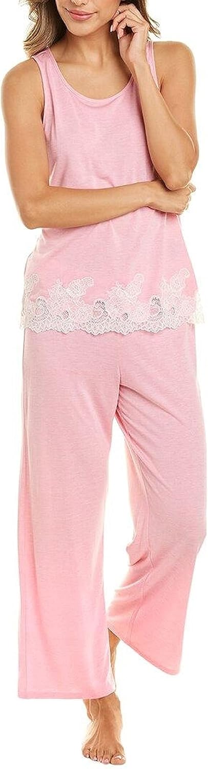 Natori Women's Luxe Shangri La PJ Set, HT. Rose Bloom/White, Large