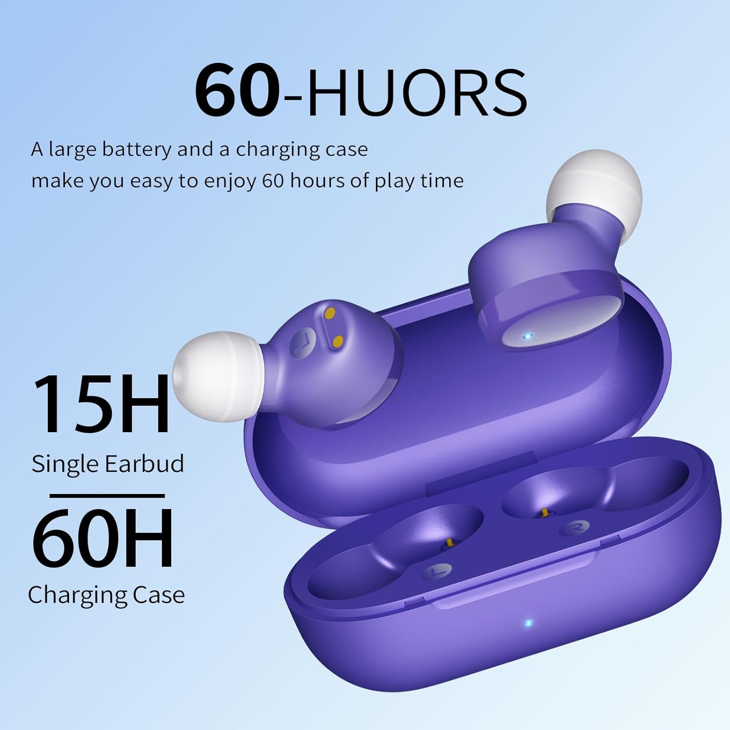 Redpepper Wireless Earbuds in-Ear Headphones Bluetooth 5.3 with Built-in Mics Deep Bass Clear Call Ultralight Headsets Up to 60H Play Time for Studying Workout Gaming Purple - Image 2