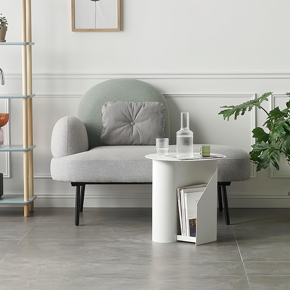 Metal Round Side Table, Creative Mini Coffee Table with Open Storage, Versatile Decorative Table for Bedroom, Living Room, Study, Office, and Guest Room(White)