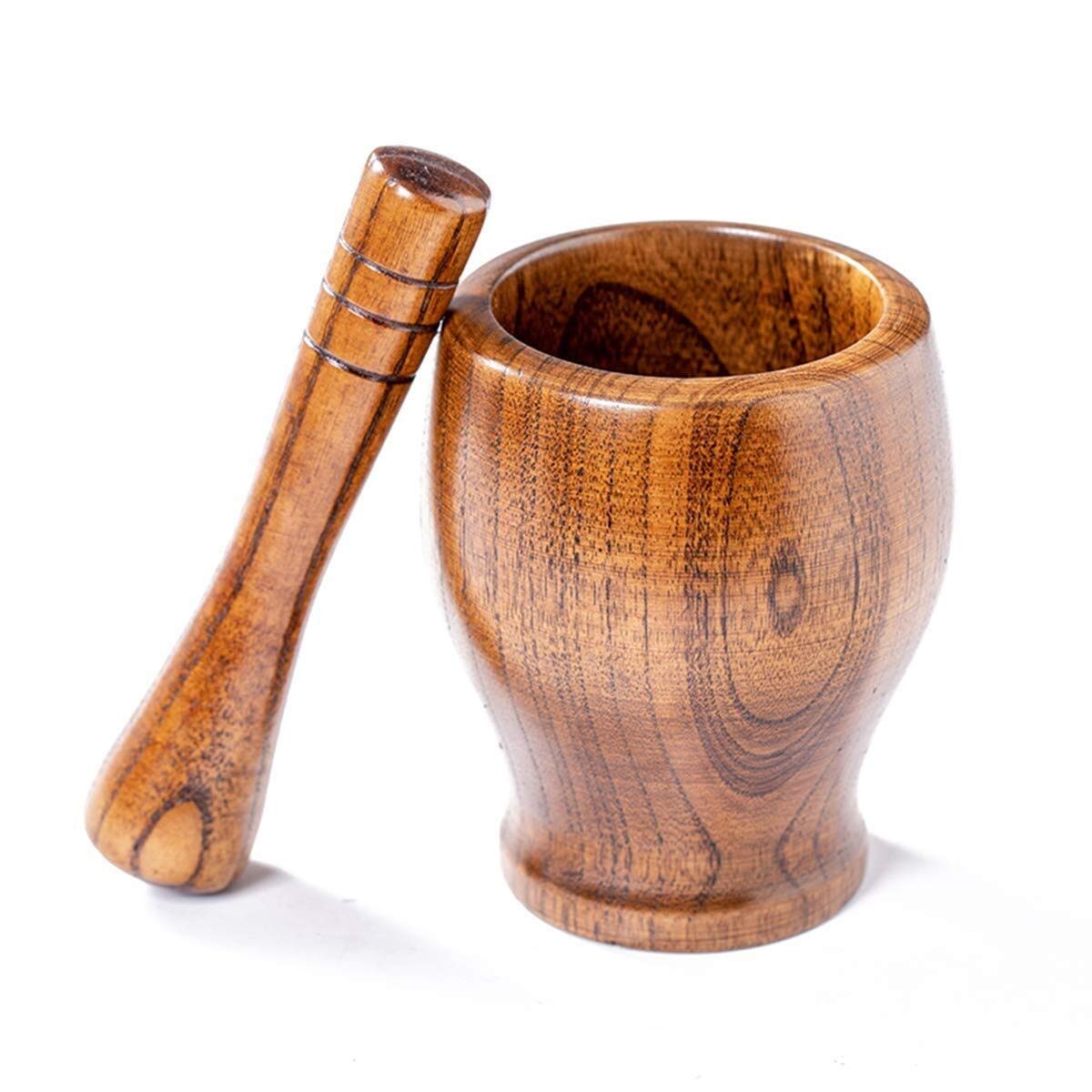 Mörser-Stößel-Set, Stößel und Mörser, Holz, Gewürzmörser aus Holz, Mahlbecher, Gewürzzerkleinerer, Mühle, Gewürzmörser mit Stößel