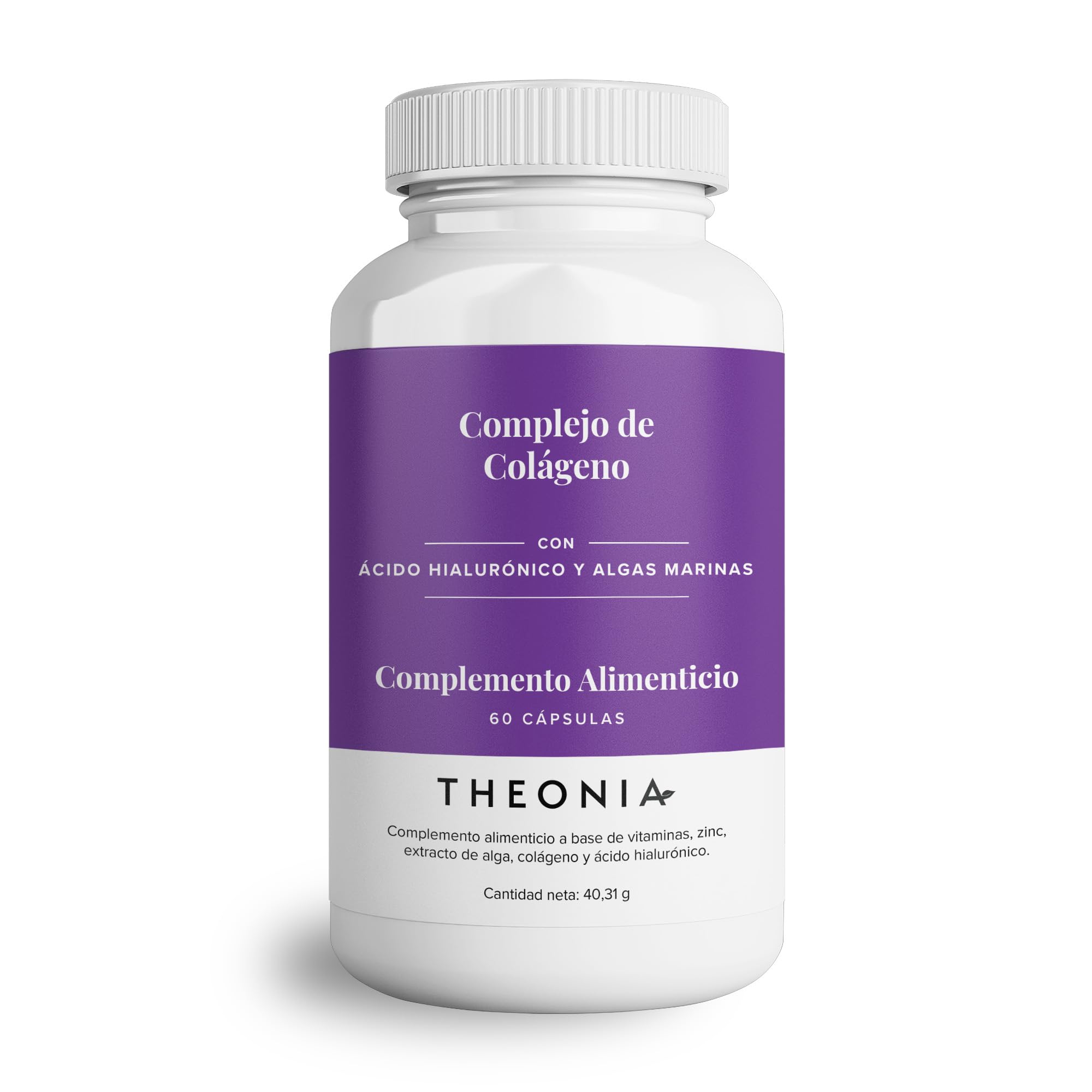 Complejo de colágeno de Theonia - Ácido hialurónico y algas marinas - Favorece la salud de las uñas, la piel, el cabello, las articulaciones y el metabolismo - Sin OGM, 60 cápsulas