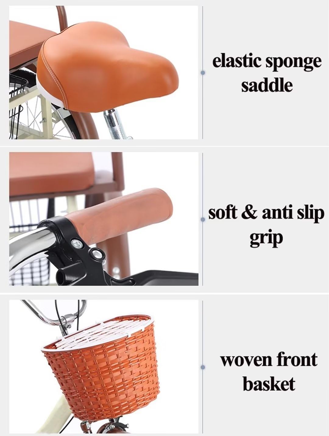 Tandem Tricycle with Rear Passenger seat,Cruiser Tricycle with Shock Absorber Front Fork,Elderly Adult Outdoor Scooter Bicycle,20inch 3 Wheel trikes with Sensitive Brake (Reda 20inch)