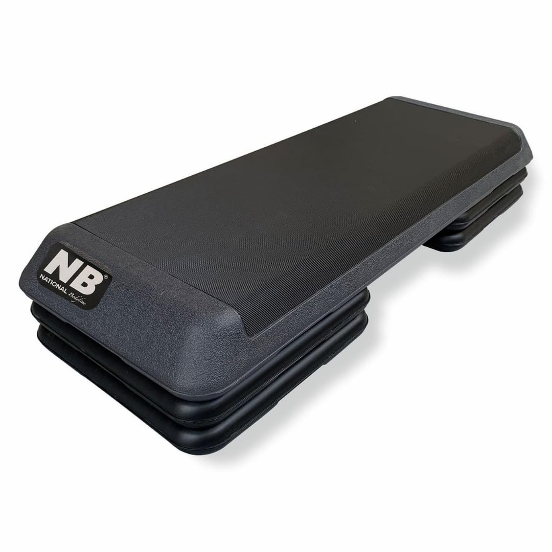 national bodyline aerobic stepper 03 platform 43 inch adjustable step board, 3 level height 4 6 8 inch, non slip fitness step platform for home workout cardio and strength training, 109 x 41 x 20 cm, black
