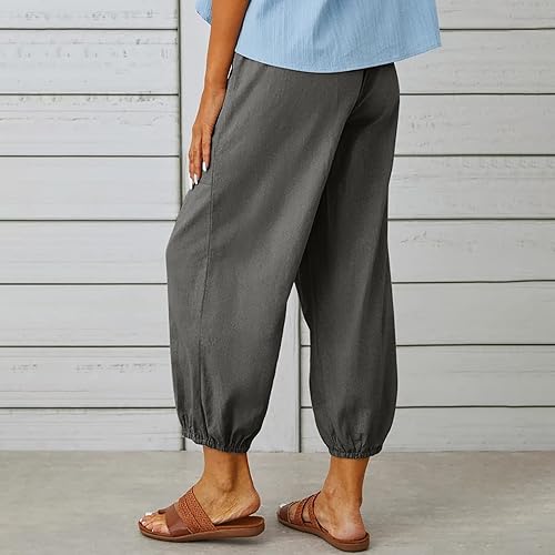 Miniatura 4 de Pantalones de harén con forma de farol para mujer, estilo casual, ajustados en el tobillo, calce holgado, pantalones de verano con bolsillo