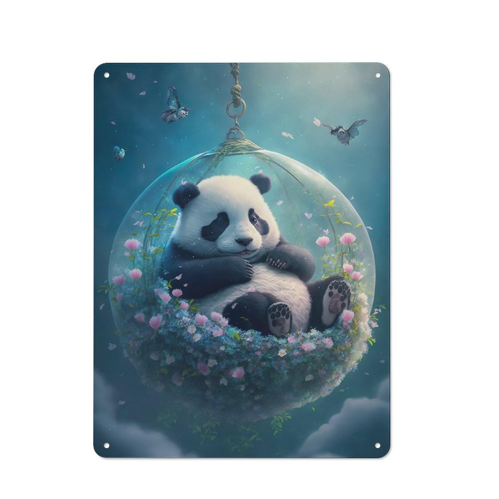 For Café Or Restaurant, Panda Naptime Rustic Metal Plaque 40x30cm, for Hospitality Interior Collectors Refreshing A Room in Autumn