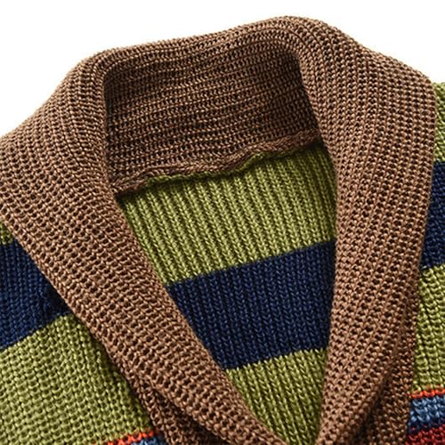 Mens Vintage Color Block Sweater Shawl Collar Button Knit Sweater, Autumn and Winter Lapel Color Block Knitted Cardigan3