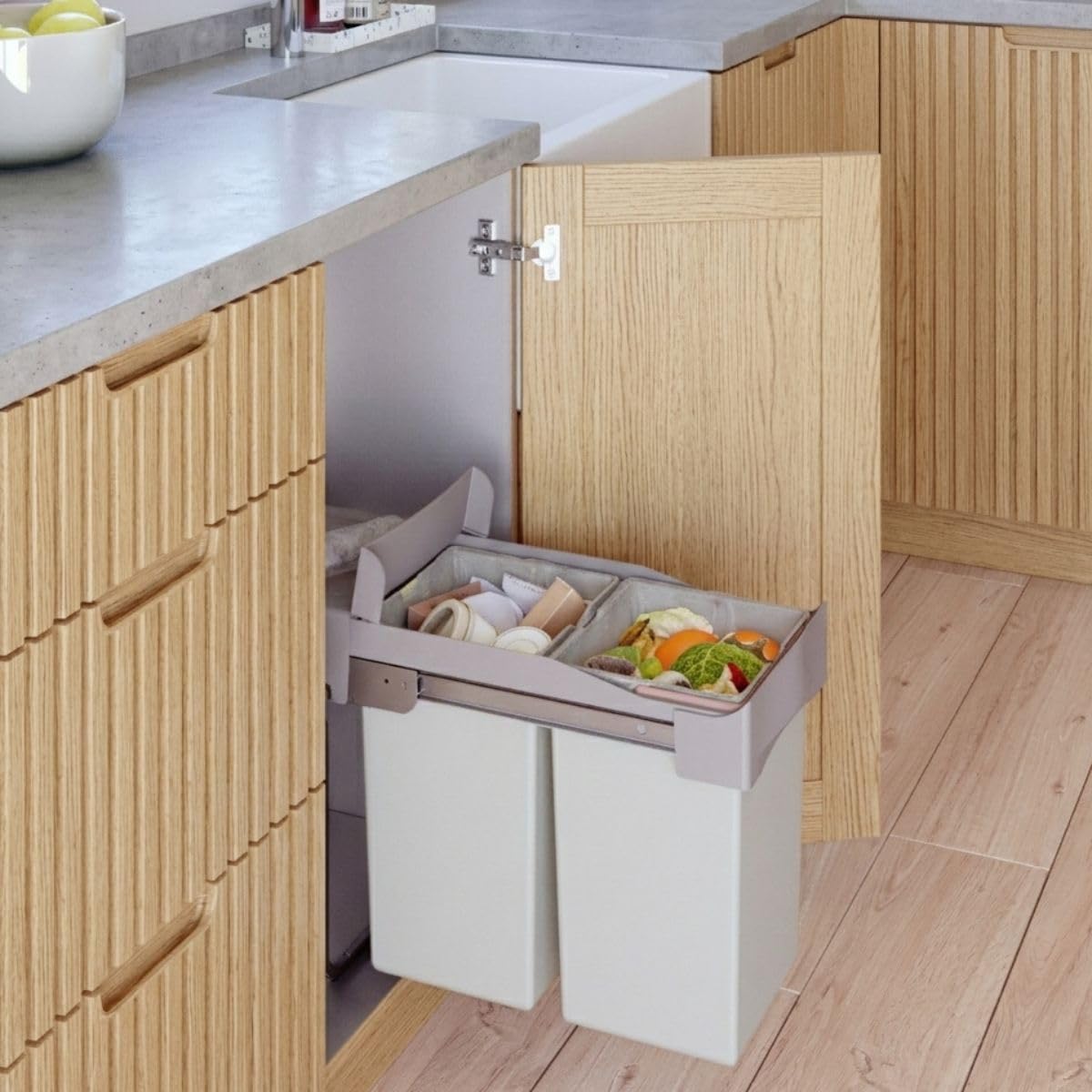 Menage Confort Secchio di raccolta estraibile con estrazione manuale per mobile da cucina - Capacità 14+14 litri