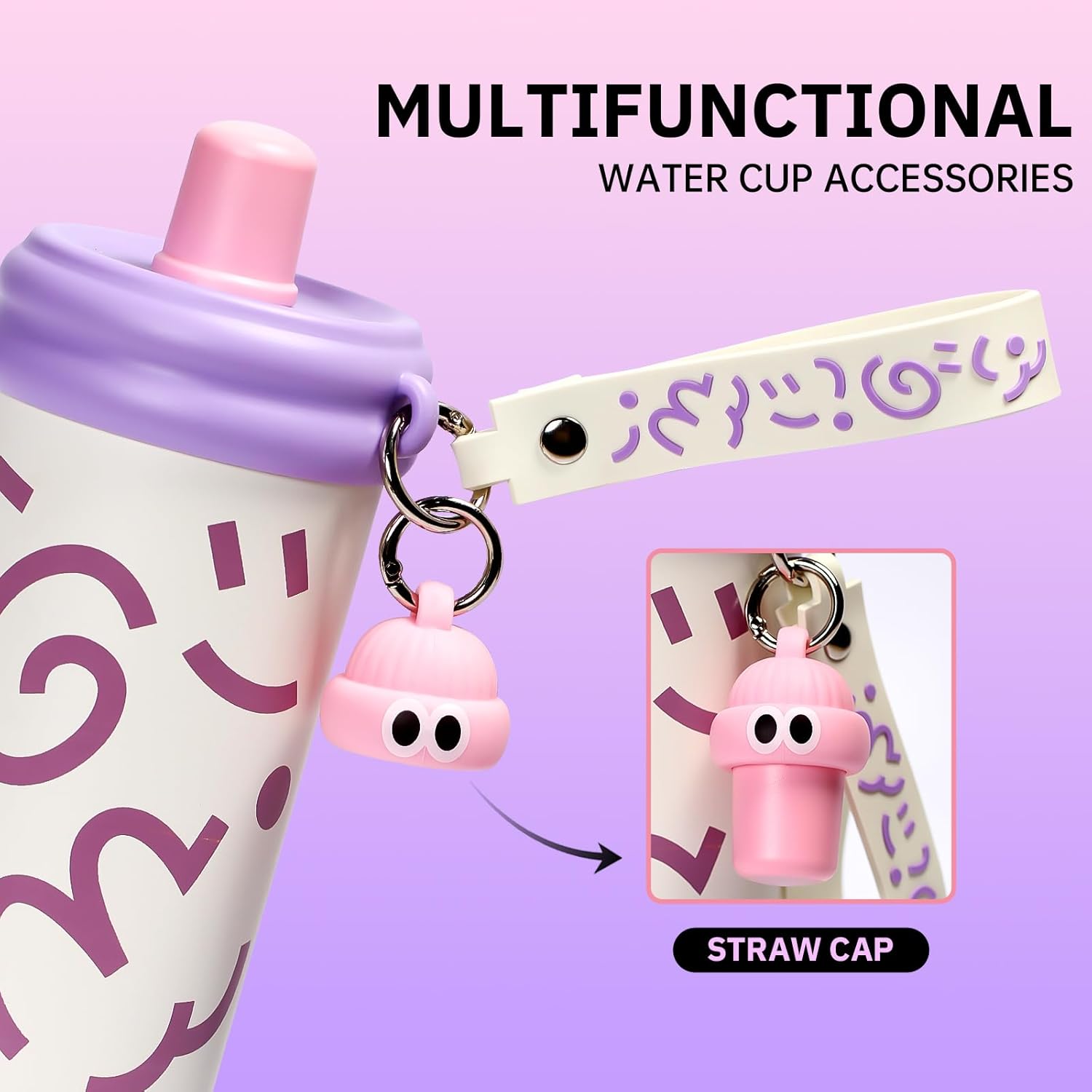 Stainless Steel Tumbler with Straw, 600ml/20oz Tumbler with Leak Proof, Reusable Double Walled Water Bottle, Thermo Coffee Travel Mug (White) - Image 5